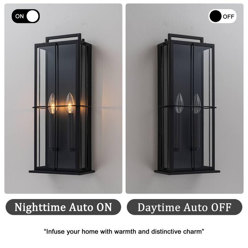 H19" Modern Large Lantern Outdoor Wall Light with Clear Glass Dual-Bulb Design and Black Finish Wall Sconces for Porch Patio