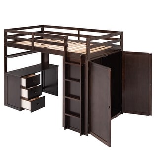 Twin Loft Bed with Desk, Wardrobe & Storage Drawers, Espresso