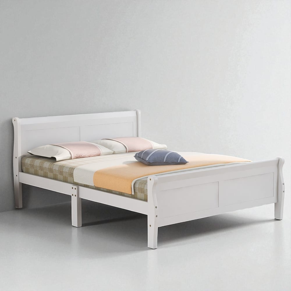 Full/Queen Size Wood Platform Bed Frame with Headboard, Slats, and Oak Finish, No Box Spring Needed