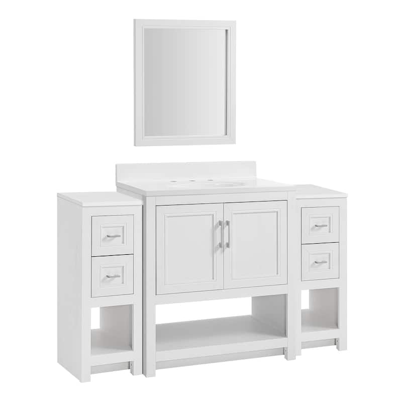 Blakely Modular Vanity Set, 25/31 Inch Vanity Base with Dual 12 Inch Side Cabinets & Mirror