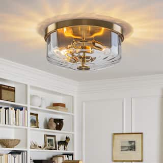 Industrial 2-Light Flush Mount Ceiling Light with Ribbed Glass Shape - 11.8-in W x 5.12-in H