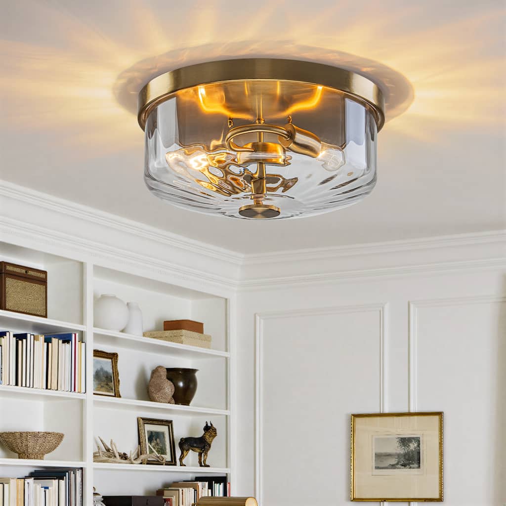Industrial 2-Light Flush Mount Ceiling Light with Ribbed Glass Shape - 11.8-in W x 5.12-in H
