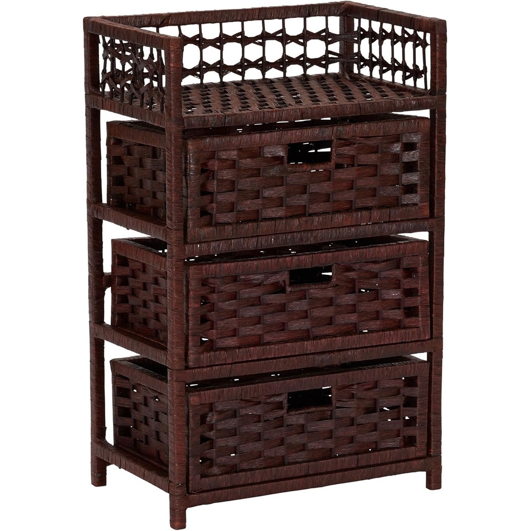 3-Drawer Wooden Chest with Cutout Handles and Open Top Shelf