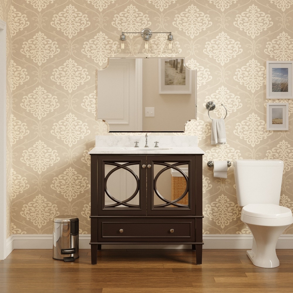 KitchenBathCollection Olivia 36" Bathroom Vanity with Carrara Marble Top