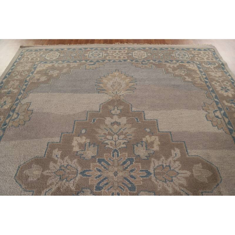Geometric Oushak Oriental Area Rug Handmade Wool Carpet - 9'0"x 11'11"