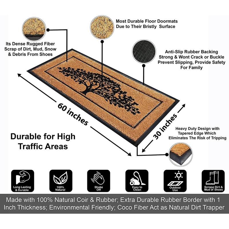 A1HC Natural Coir & Rubber Hand Flocked Large Door Mat