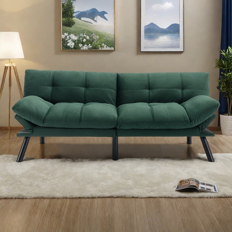 70.87" Leather-Feel Convertible Sofa Bed with Adjustable Backrest