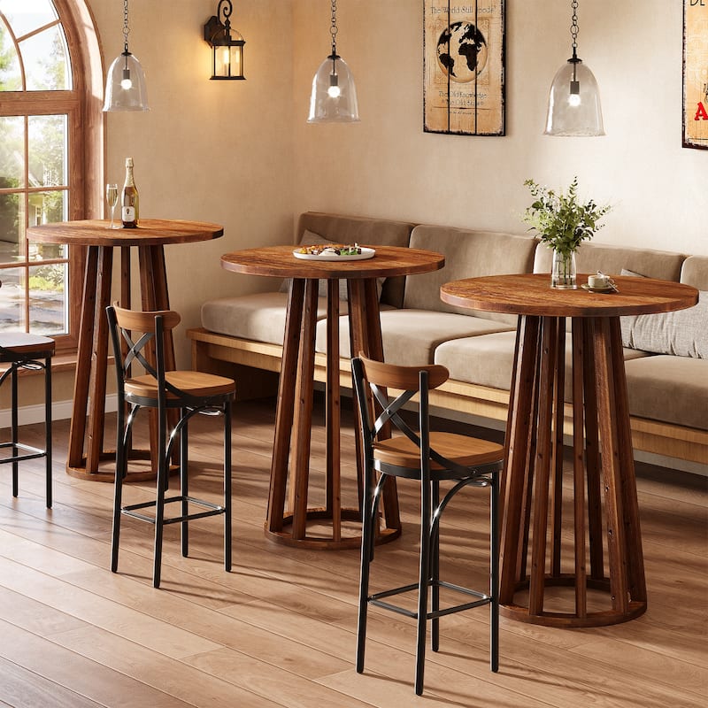 37" H Modern Round Solid Wood Bar Table