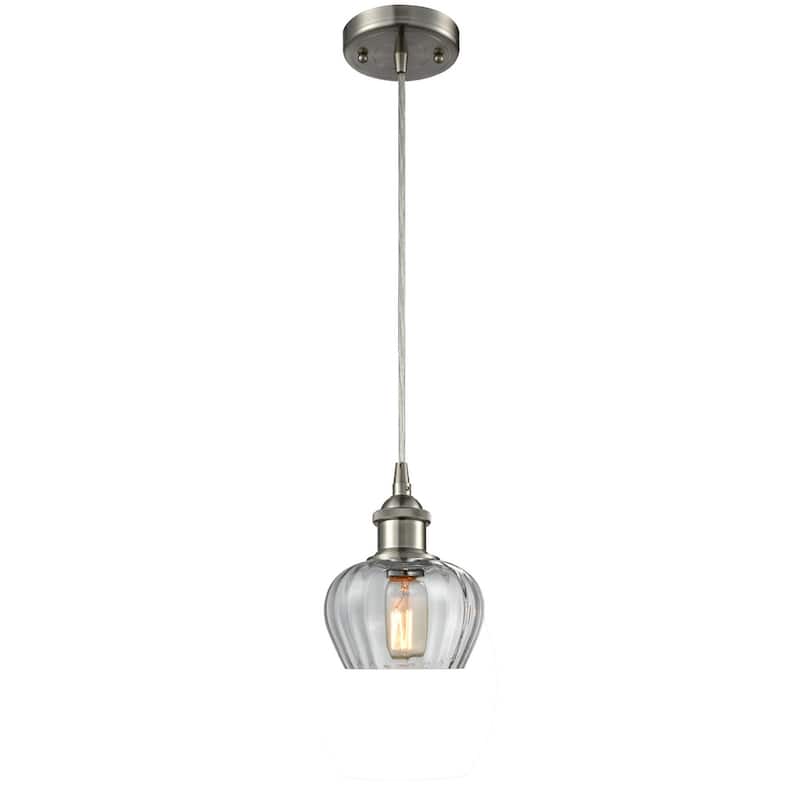 Innovations Lighting Fenton 7" Wide Mini Pendant - Cord Suspension - Brushed Satin Nickel / Clear Fluted