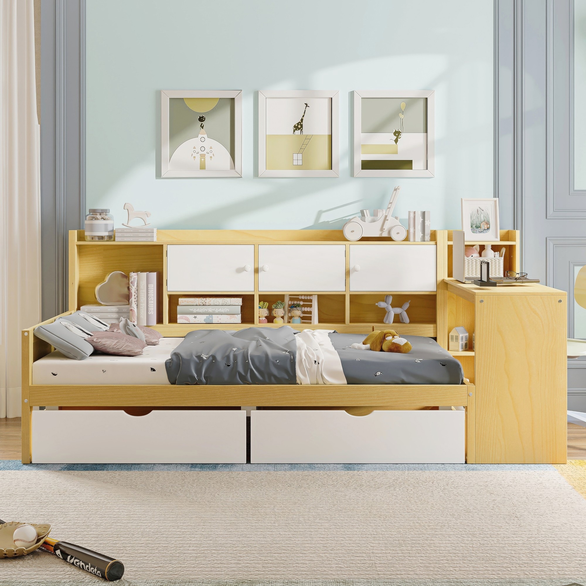 Daybed with Storage 3 Cabinets and 2 Drawers