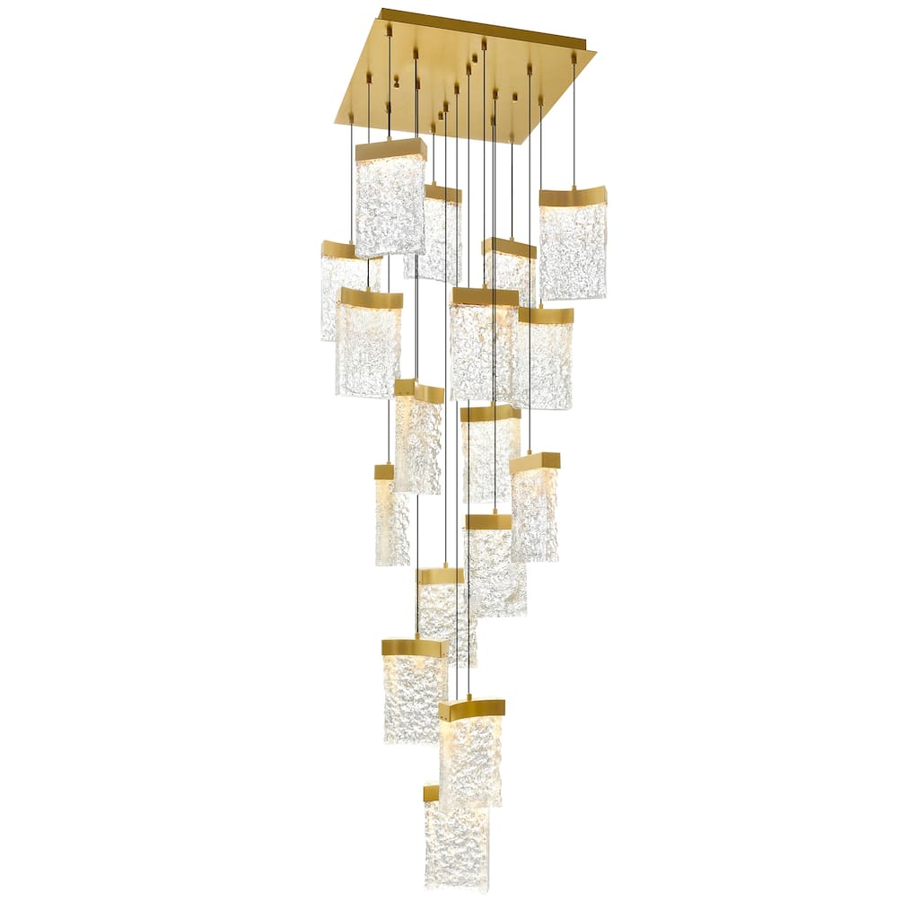 Lava Integrated LED 24in Brass Chandelier with Handcrafted Glass