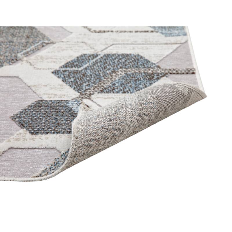 Ethan Grey/ Blue/ Multi Geometric Area Rug - 9' x 12'