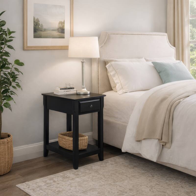 Accent Table with 1 Drawer and Bottom Shelf, Black