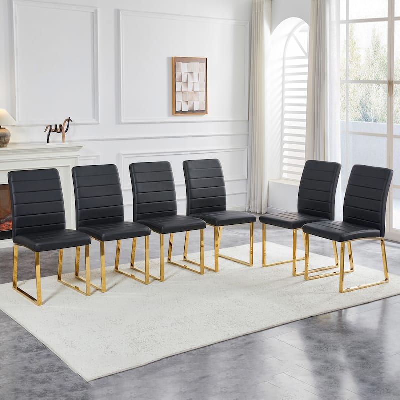 6-Pack - Heavy-Duty Chairs Set: 2.1" Thick Cushion, Iron Frame, Perfect For Home Or Office - Black+Gold