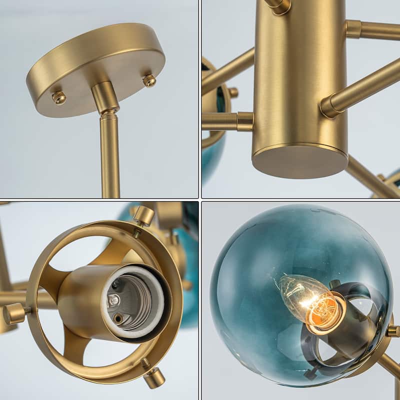 4/6-Light Modern Sputnik Globe Cluster Glass Chandelier for Dining Room