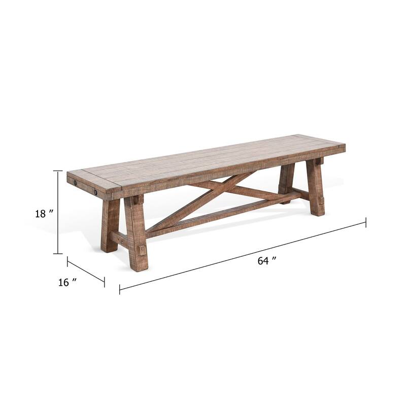 Industrial Dining Bench, Cross Brace Design Natural Brown Solid Wood