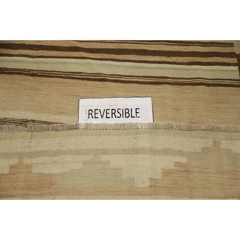 Hand Woven Oriental 100% Wool Carpet Southwestern Tribal Beige & Ivories Kilim Area Rug - 11' 8'' X 9' 4''