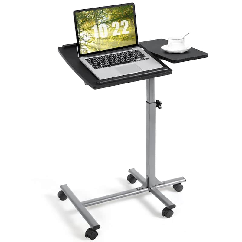 Rolling Laptop Desk Cart Notebook Desk Stand Height Angle Adjustable - Sliver+Black