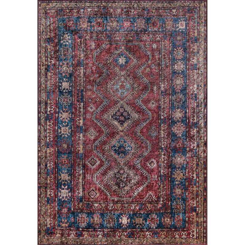 Momeni Karachi Polyester Traditional Oriental Area Rug - Burgundy - 8' x 10'