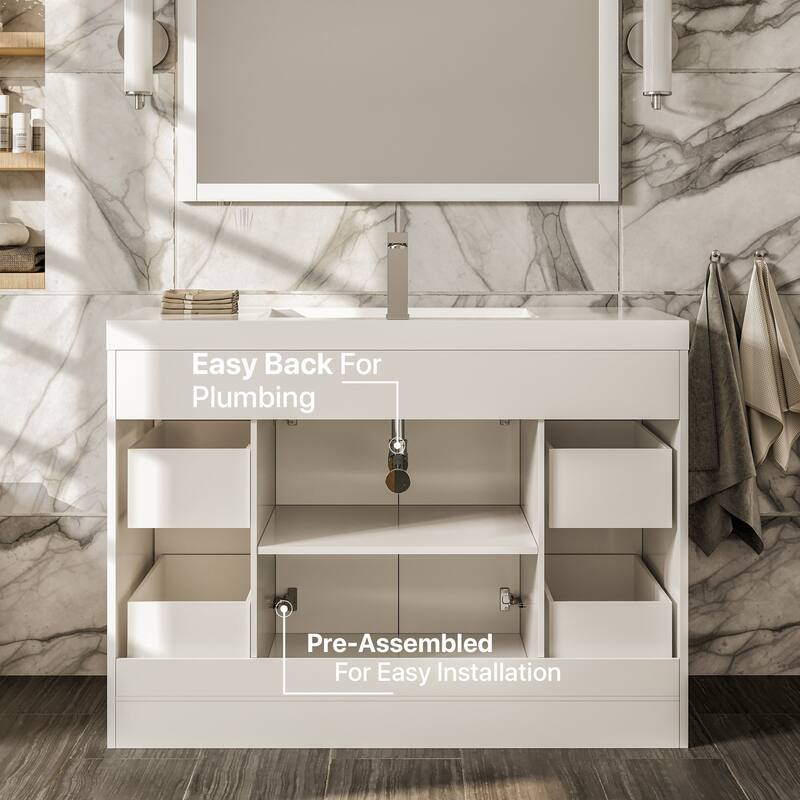 Eviva Lugano 42"W White Modern Bathroom Vanity with WH Acrylic Top - 42"