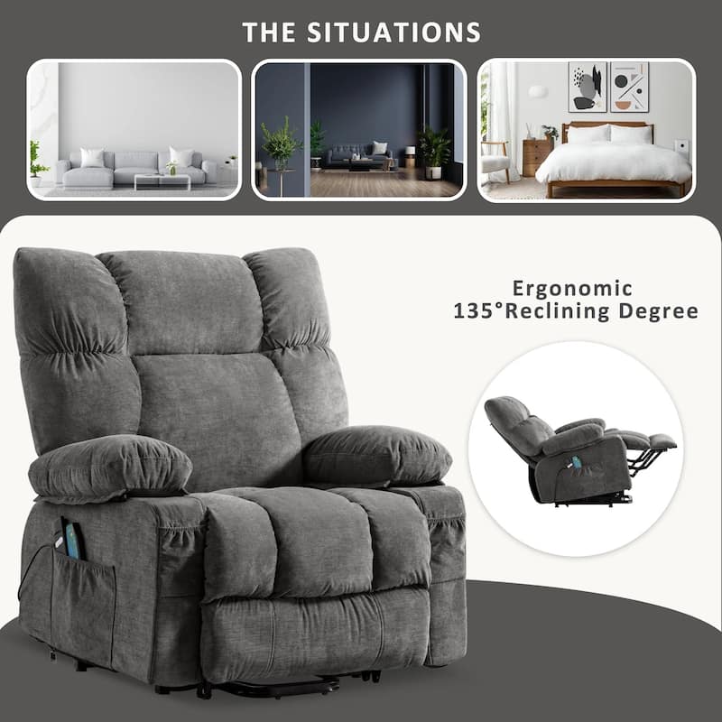 Blue Power Lift Recliner Chair with Heat, Massage, USB, and Remote Control