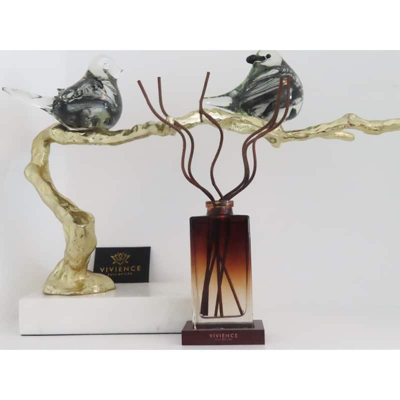 Wooden Tray Reed Diffuser with Black Curvy Reeds and White Flower Scent