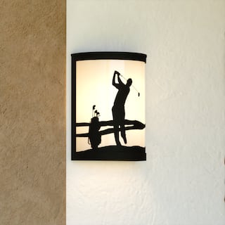 Links 1-Light 8 in. Black Indoor-Outdoor Golfer Flush Mount Wall Sconce, Glass Shade, Dimmable, Wall Sconce Fixture