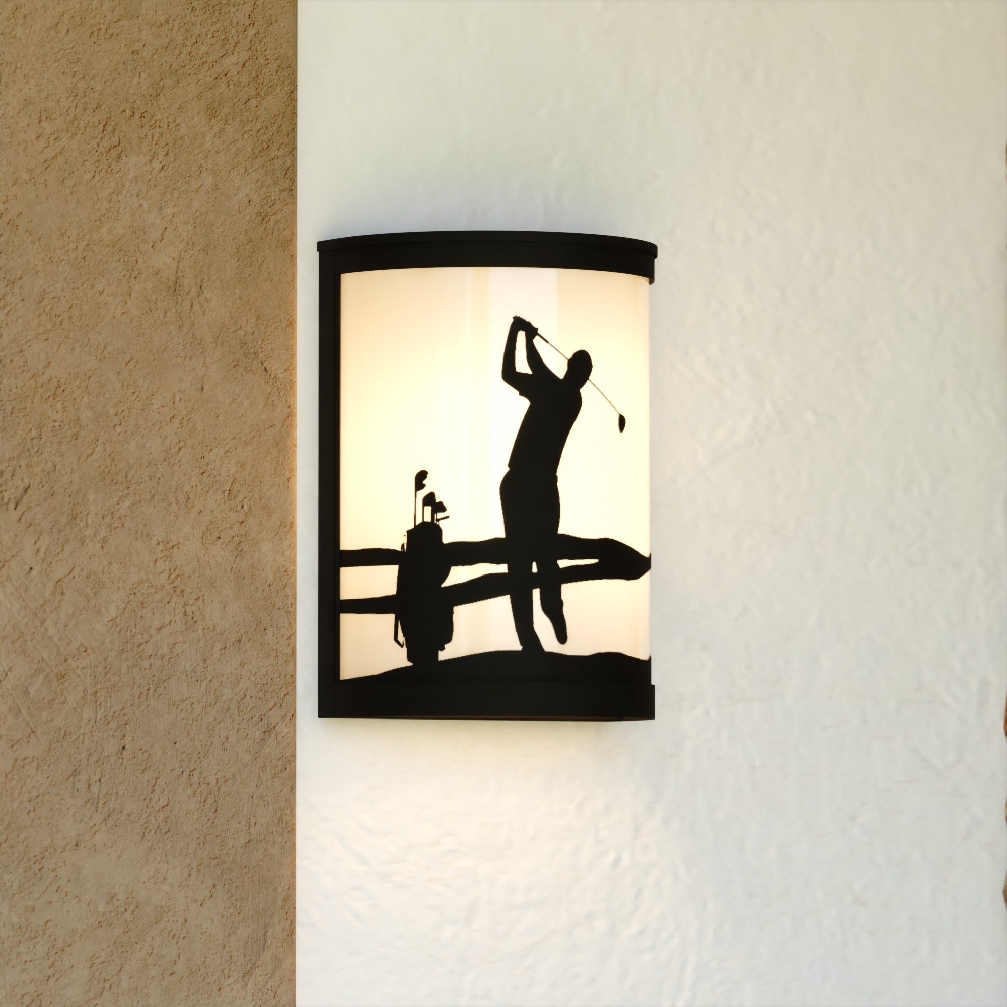 VAXCEL Links 1-Light 8 in. Black Indoor-Outdoor Golfer Flush Mount Wall Sconce, Glass Shade, Dimmable, Wall Sconce Fixture