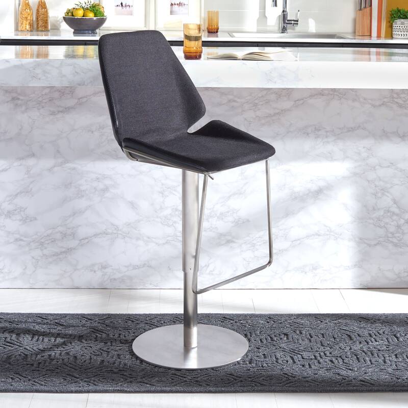 SAFAVIEH Linza Gas Lift Adjustable Bar Stool - 19" W x 22" L x 35-45" H - 19Wx22Dx35H - Black/Brushed Nickle