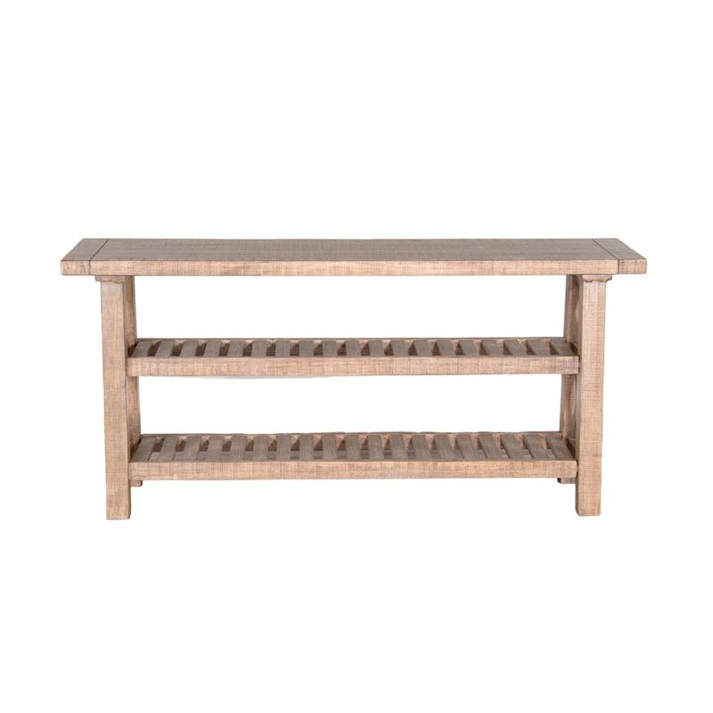 Anva Sofa Table, Light Brown Mahogany, 2 Shelves, Rectangular 60 Inch