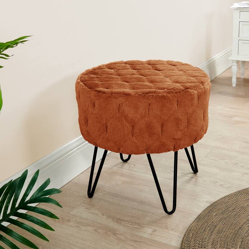 Jacquard Solid Fauxfur Round Ottoman