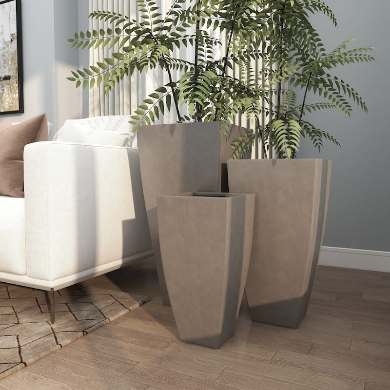 Gray or Dark Gray Metal Indoor Outdoor Light Weight Planter with Tapered Base and Polished Exterior (Set of 3)