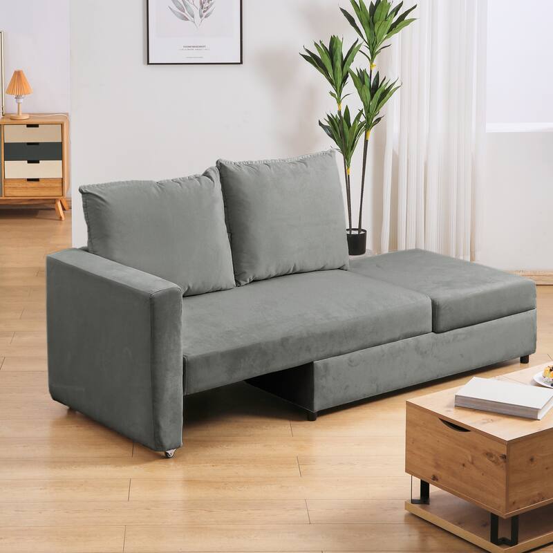 62.5" Fabric 2-Seater Sleeper Sofa with Split Armrest (800lb Capacity)