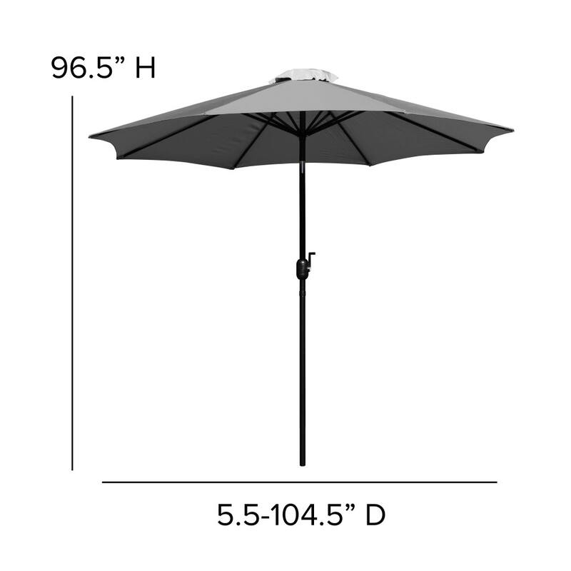 35" Square Faux Teak Patio Table, 4 Chairs and 9FT Patio Umbrella with Base