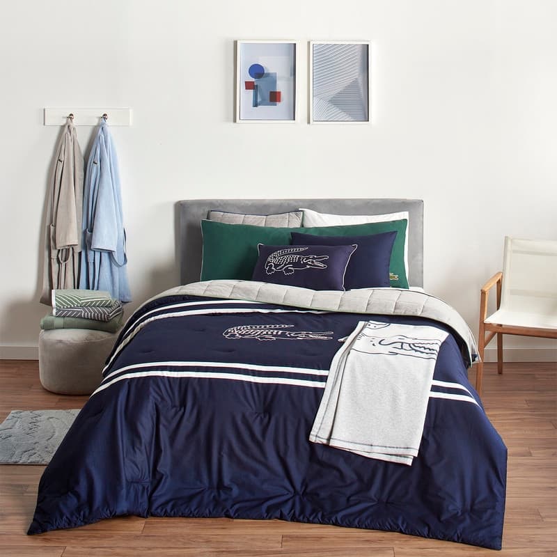 Lacoste Embroidered Big Croc 3-Piece Cotton Comforter Set - Twin - Navy
