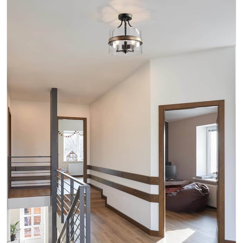 Modern Farmhouse 3-Light Glass Semi-Flush Mount Drum Ceiling Light