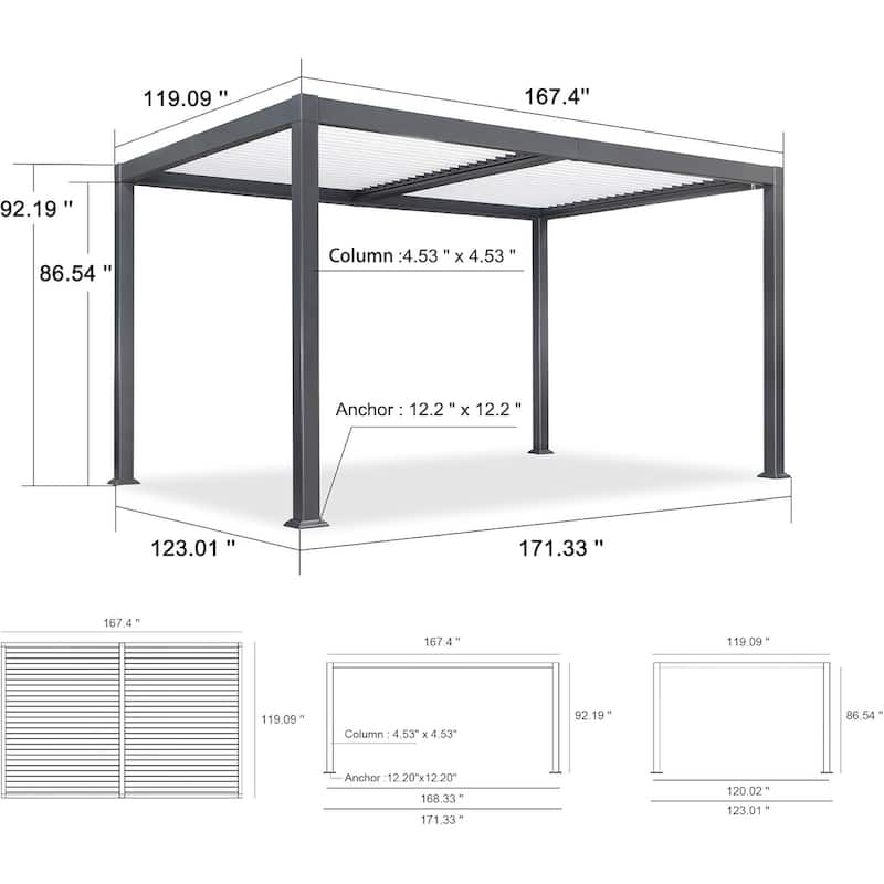 PURPLE LEAF Outdoor Louvered Pergola with Adjustable Metal Roof for Patio Pergola