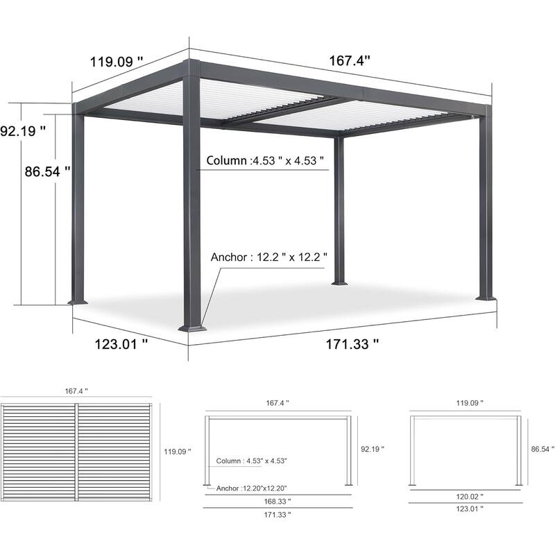 PURPLE LEAF Louvered Pergola Sun Shade Shelter with Adjustable Metal Roof for Patio Hardtop Pergola