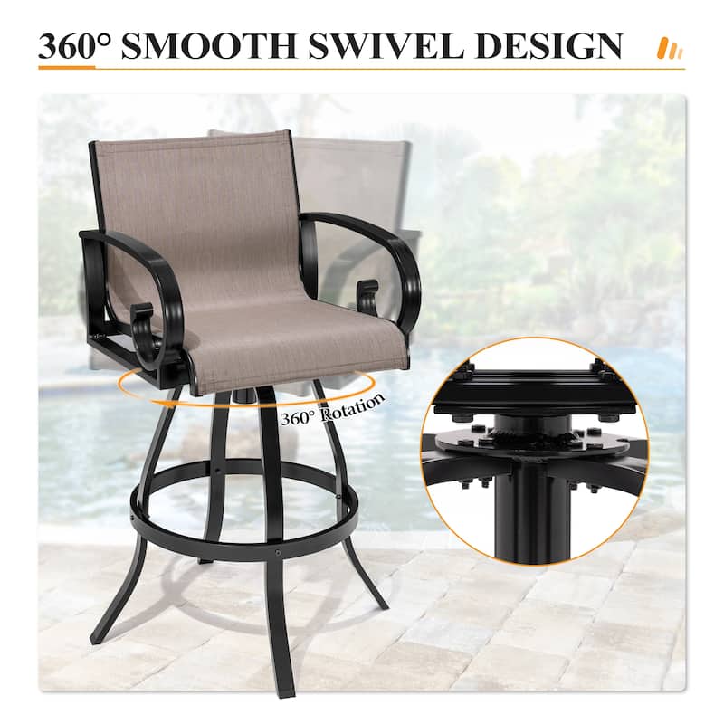 3/5-Piece Set Outdoor Patio Swivel Bar Stools Set Aluminum Sunbrella Textilene Sling Bar Stools and Table