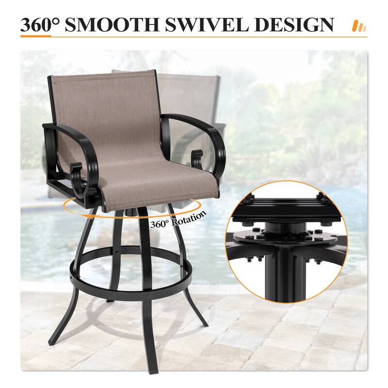 Outdoor Aluminum Swivel Barstool (Set of 2) Sunbrella Textilene Sling for Patio Deck - See Picture