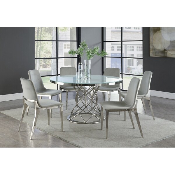 light grey dining chairs with chrome legs