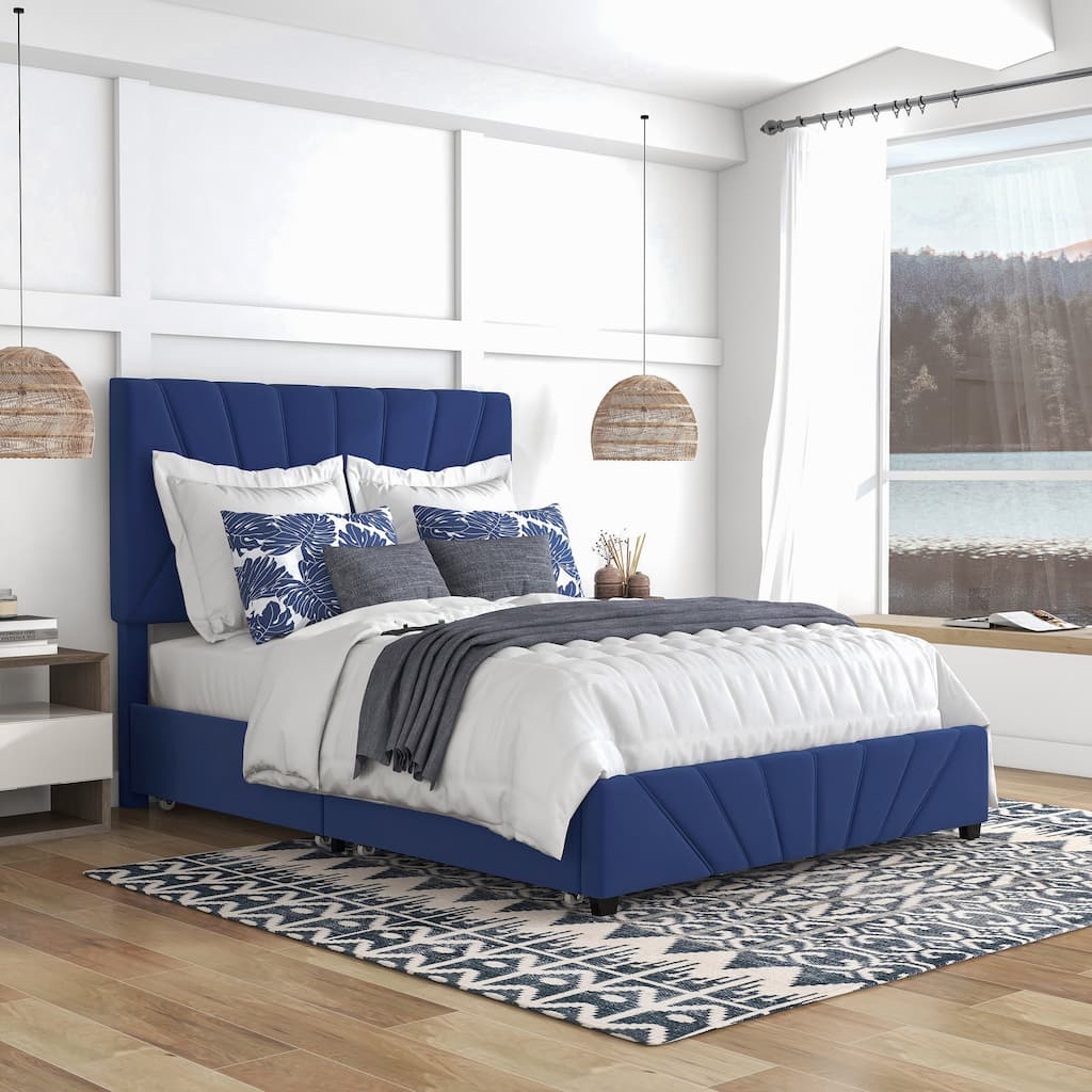 Rhiv Art Deco Upholstered 4-drawer Storage Bed by Furniture of America