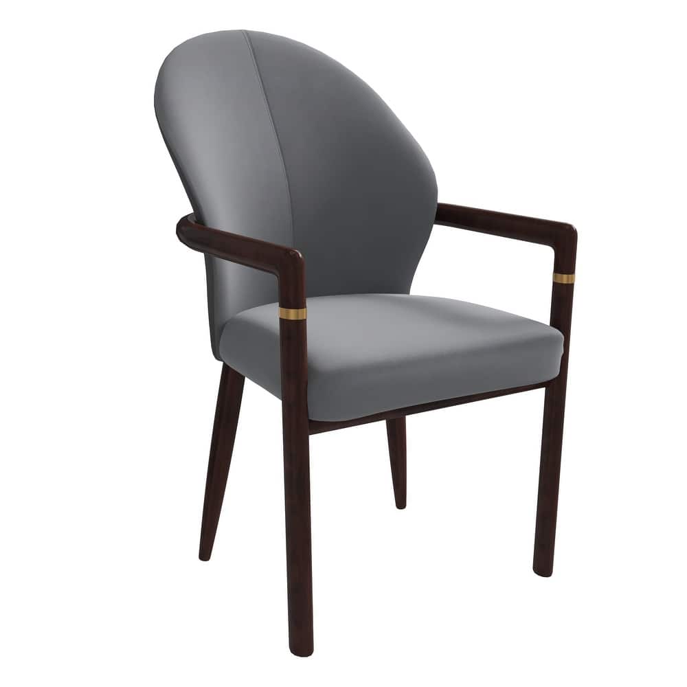 Opaline Modern Leather or Velvet Dining Arm Chair - Rubberwood Frame with Gold Accents - Luxury Seating for Home, Office & Cafe
