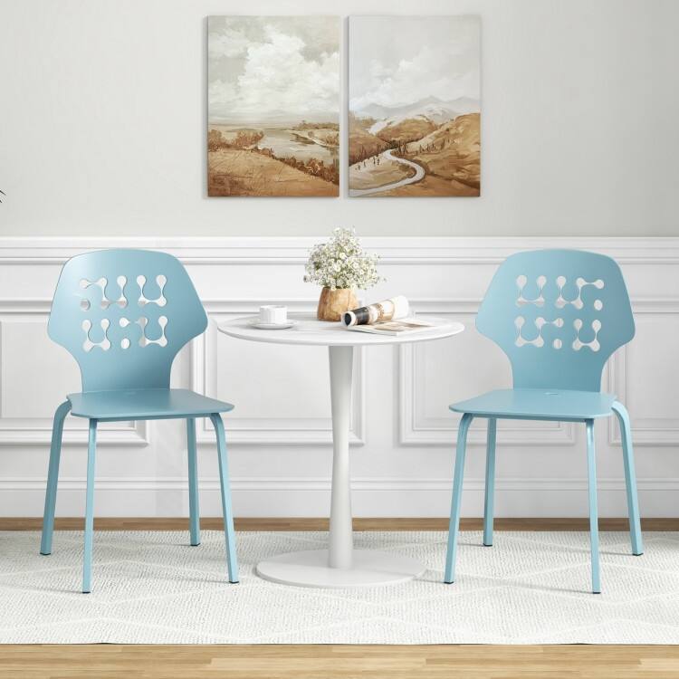 Set of 4 Metal Dining Chair with Hollowed Backrest and Metal Legs - 17.5" x 21" x 33.5" (L x W x H)