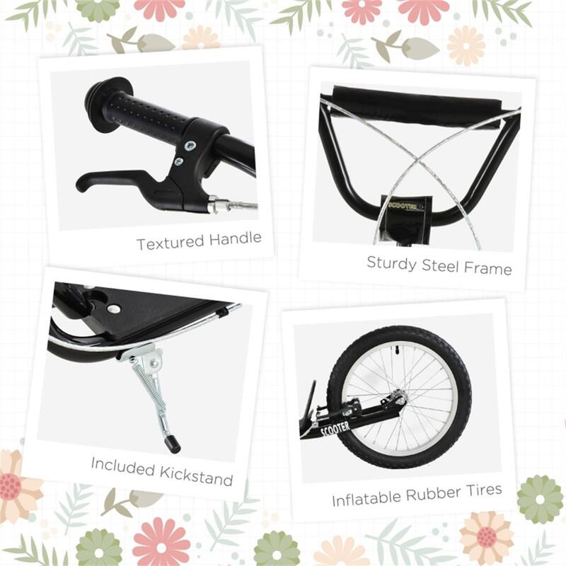 Children’s Ride-On Scooter with Soft Grip Handlebar and Anti-Slip Foot Deck for Outdoor Use - 54.75"L x 22.75"W x 35.5"-37.75"H