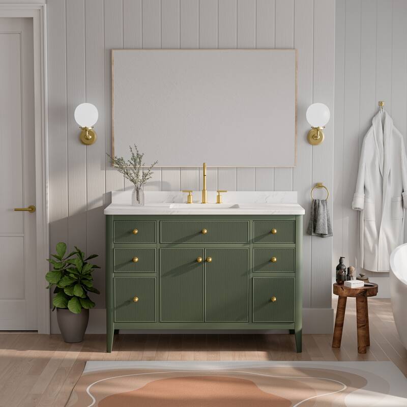 Modland 48" Bathroom Vanity with Sink, Soft Close Drawers & Doors, Carrara Marble Top, Fully Assembled - 48 inch