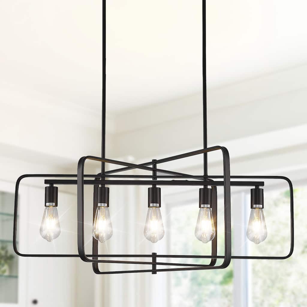 5-light Farmhouse Retro Rotatable Dimmable Linear Chandelier