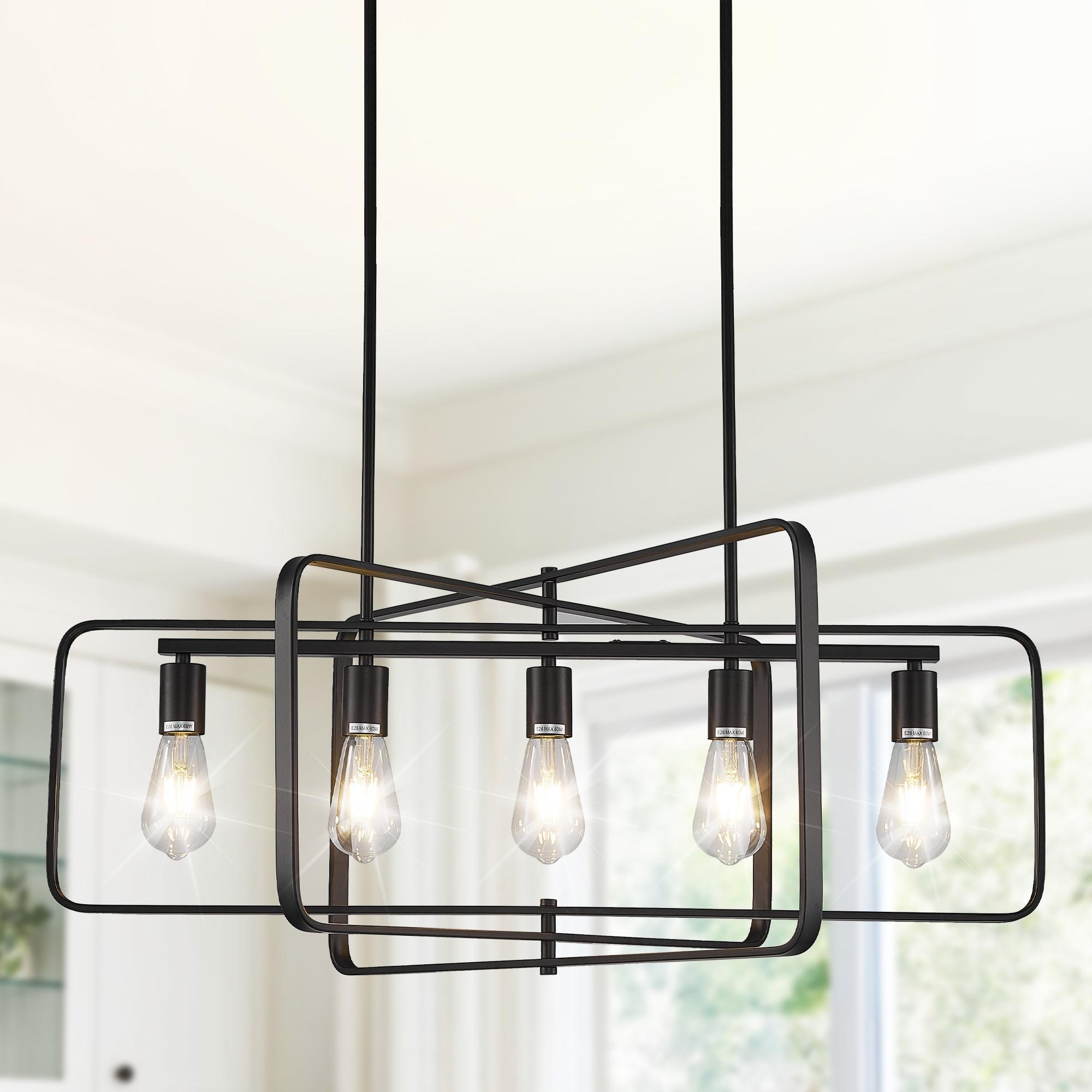 5-light Farmhouse Retro Rotatable Dimmable Linear Chandelier