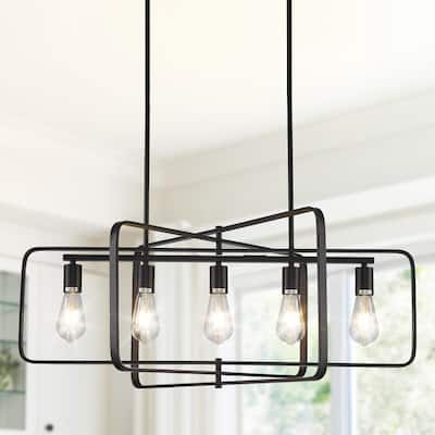 5-Light Modern Farmhouse Metal Chandelier, Rectangle Island Lights -33 Inch