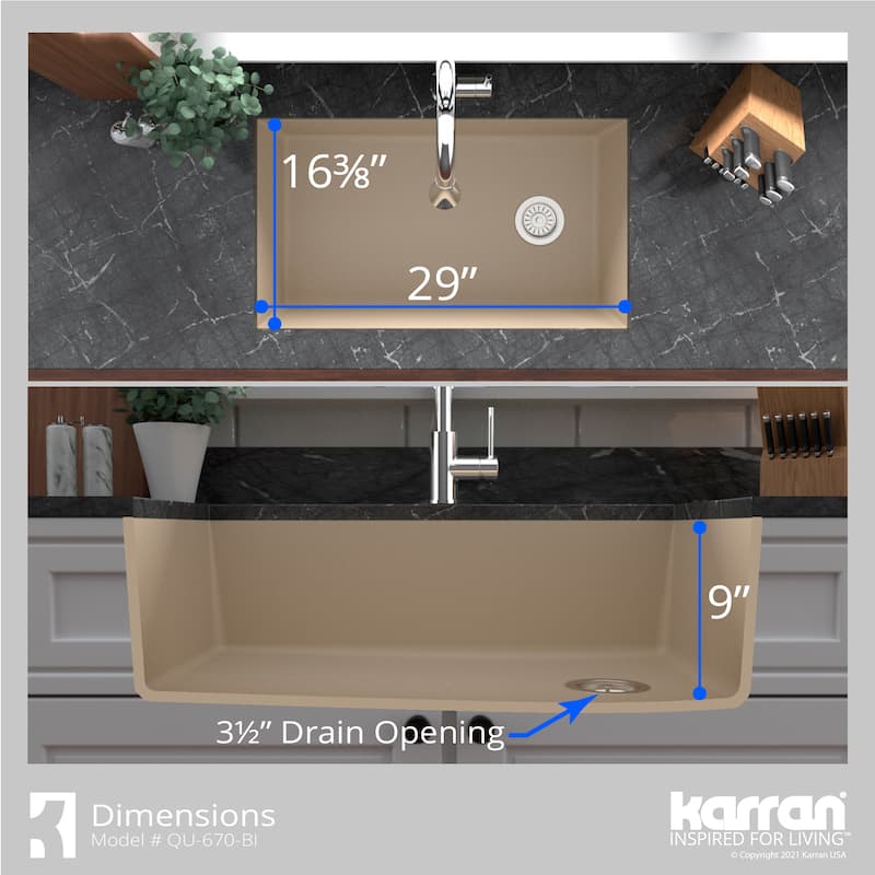 Karran Undermount Quartz 32 in. Single Bowl Kitchen Sink Kit
